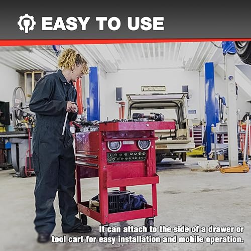 Miniatura 6 de Juego de 2 organizadores magnéticos de enchufes de 12 pulgada, kit de soporte de enchufe SAE y métrico, bandejas para enchufes, tiene capacidad para