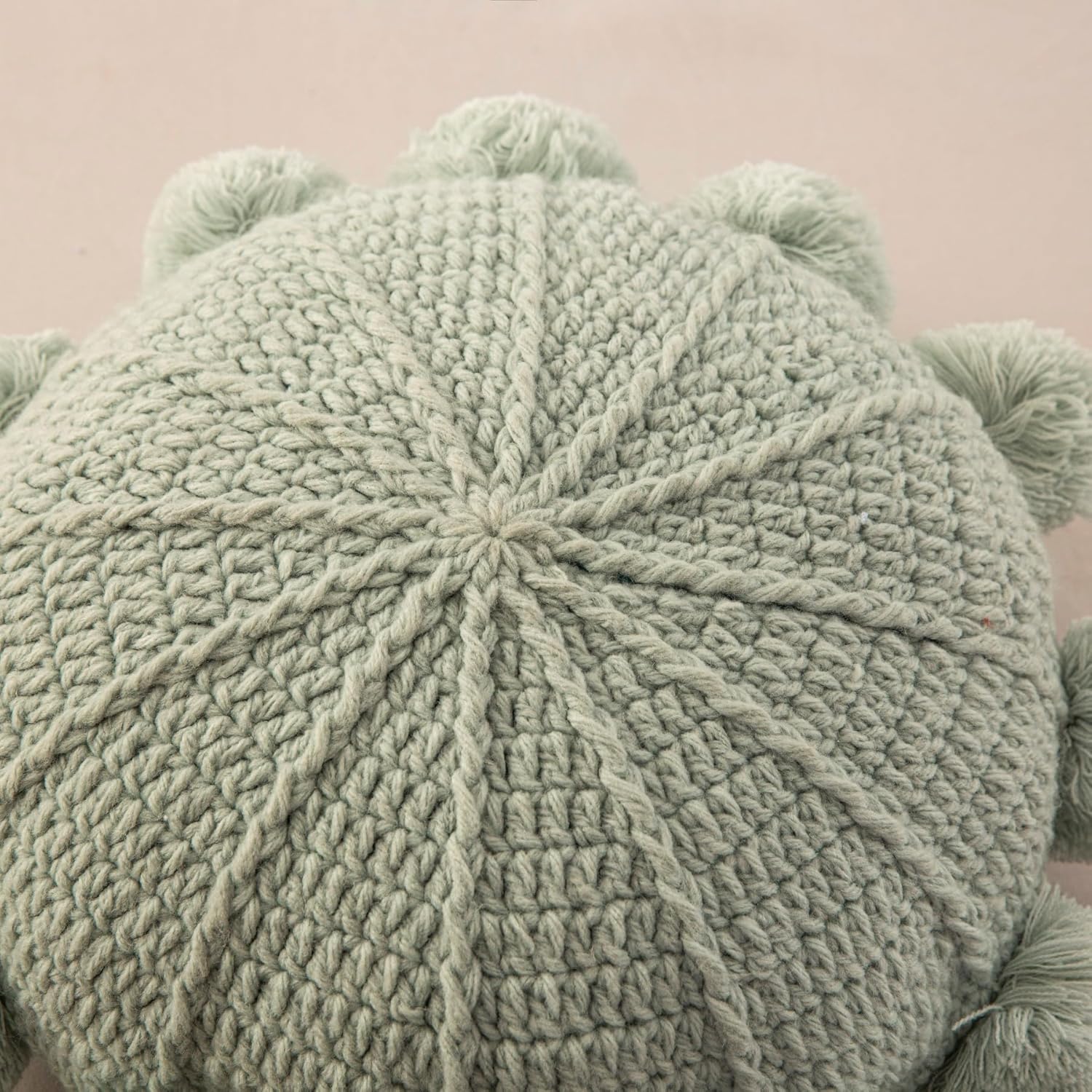 Knitted Throw Pillow Round Bohemian Round Pillow Decorative Pillow with Pom Pom (Turquoise, 18inch)