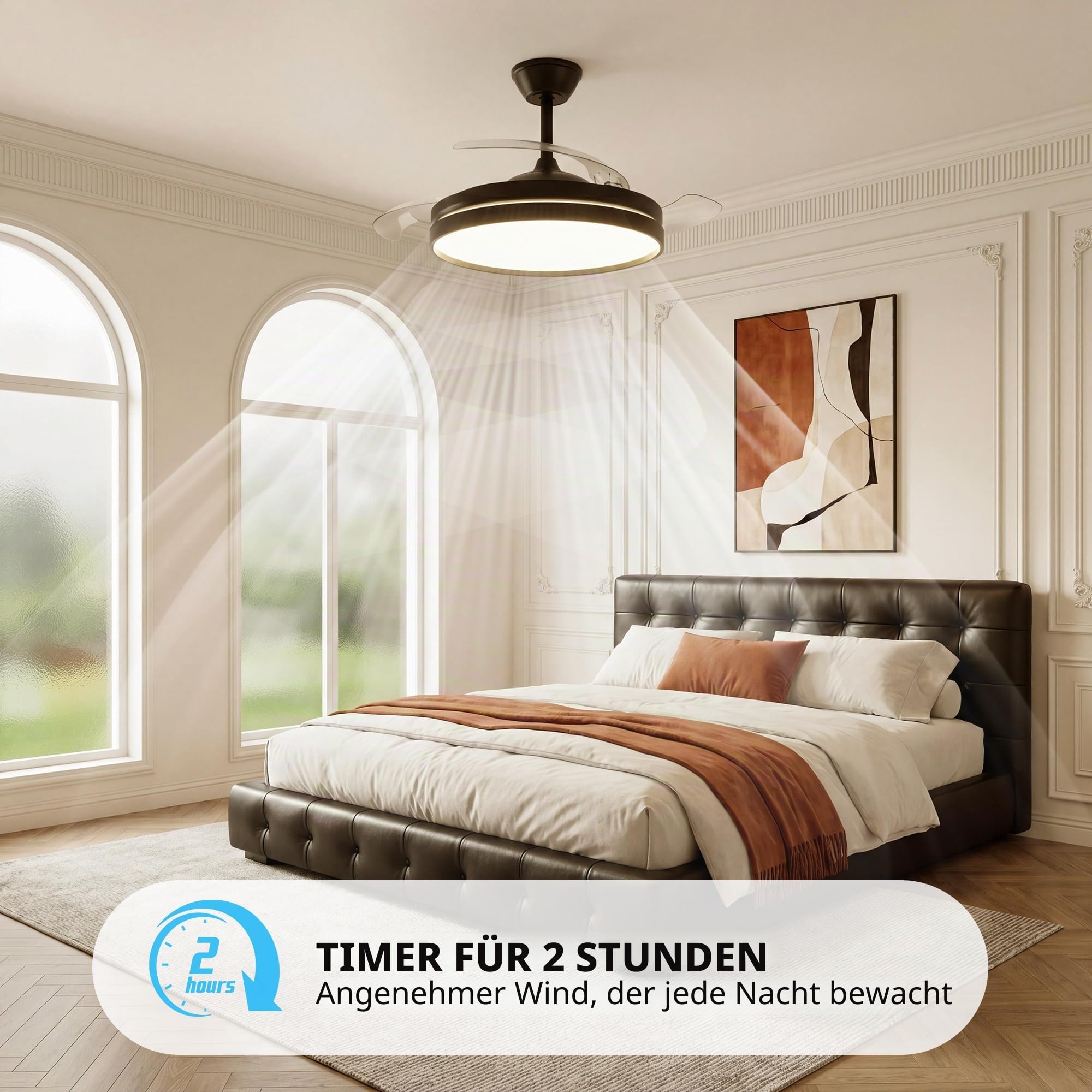 NIORSUN Deckenleuchte mit Ventilator, Deckenventilator mit Beleuchtung, App und Fernbedienung,Schwarz