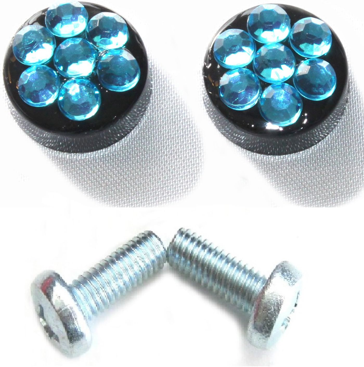 4 Row Turquoise Blue (on Black) Bling Rhinestone Crystal License Plate Frame & Caps Set