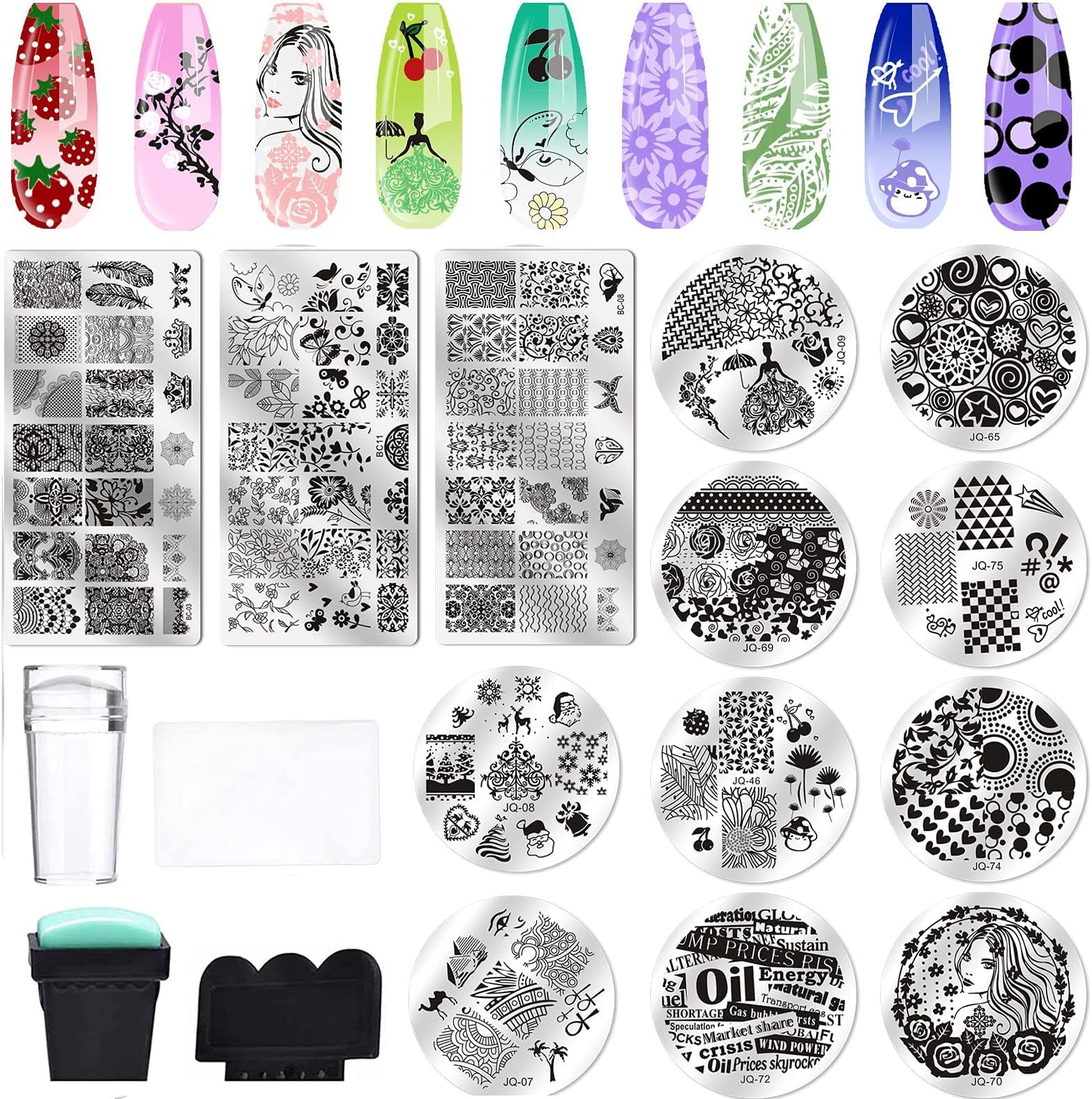 Amazon com Biutee Nail Stamp Nail Art Stamping Kit with 8 Colors Nail
