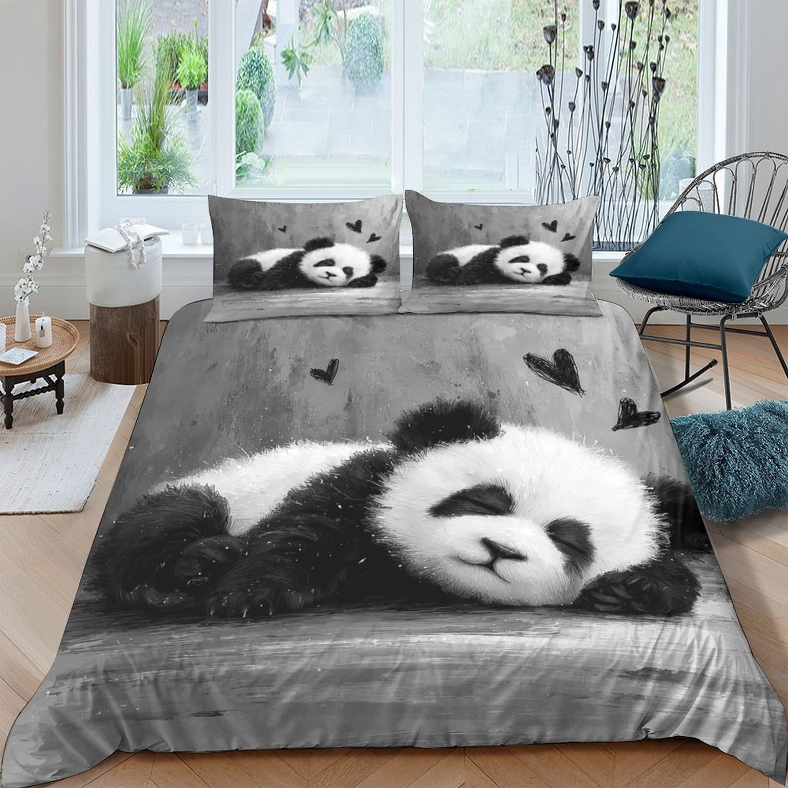 Ctjqhvkz Style-7 3D Printed Panda Forest Fitted Sheet Microfiber Soft Bedroom Decor Black White Mattress Cover For Adult Teen Single（135X200cm）