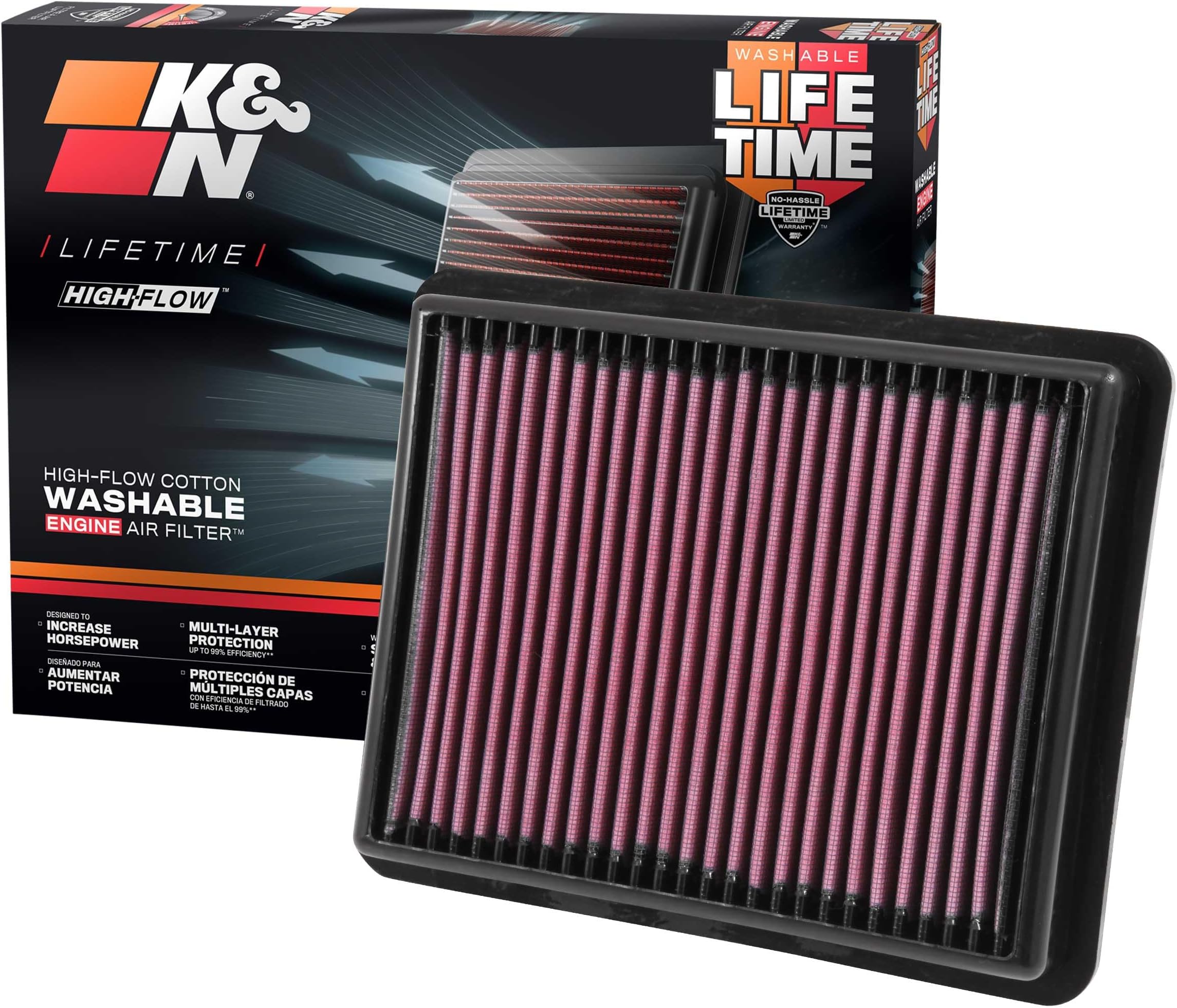 K&N High-Flow Original Lifetime Engine Air Filter: Increase Power: Premium, Washable: Compatible with 2012-2023 MAZDA: 3, 6, CX-5, CX-8, CX-9, 33-3024
