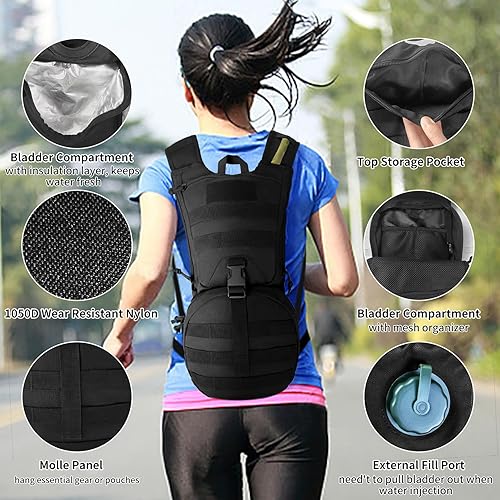 Miniatura 2 de Mochila táctica de hidratación, mochila de agua aislada con vejiga de agua de 3 litros para senderismo, correr, ciclismo, ciclismo