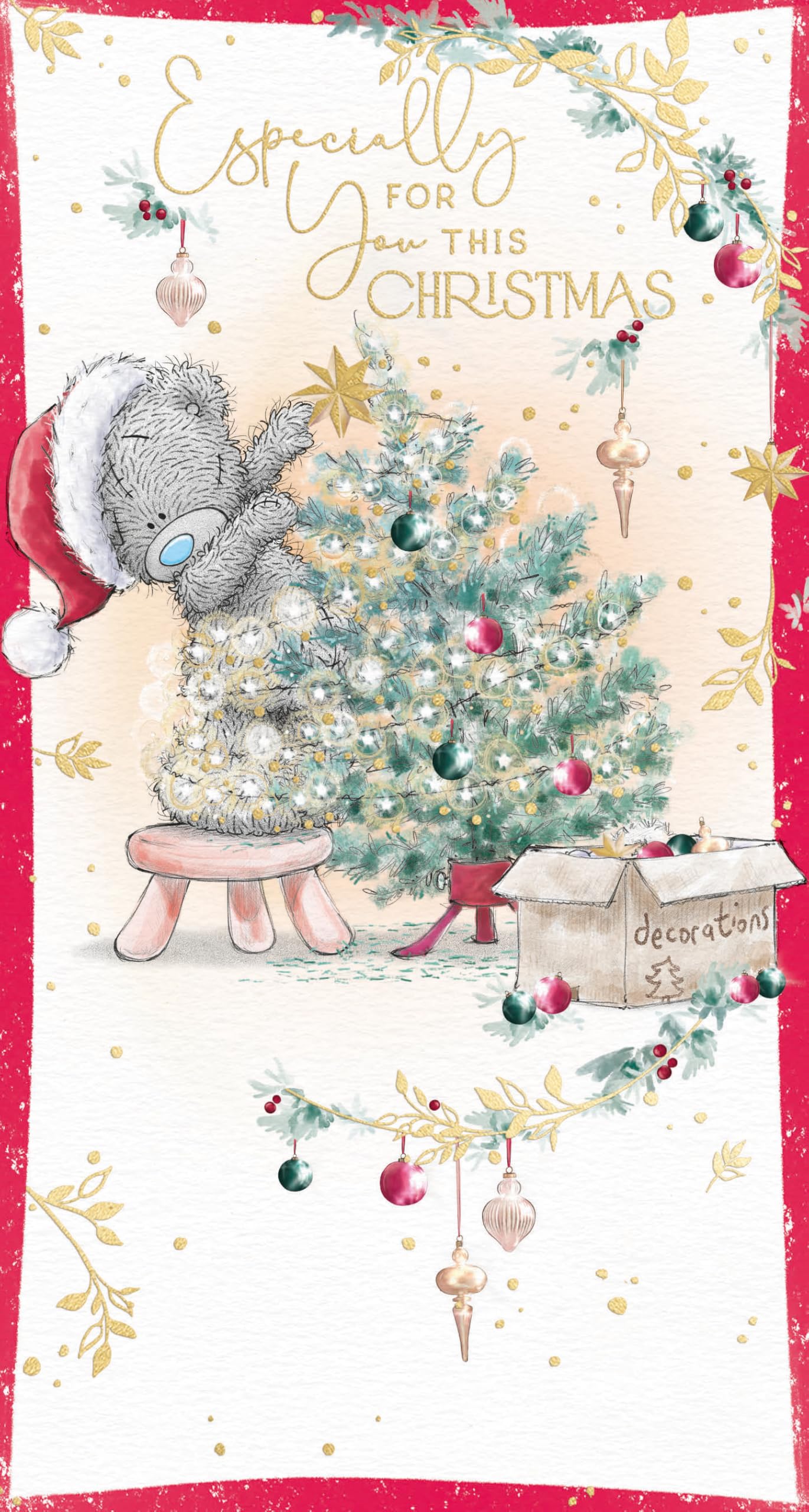 Me To You Tatty Teddy Christmas Card Especially For You Tatty Teddy Bear Decorating Tree 12.2 x 22.8 cm - Official Collection