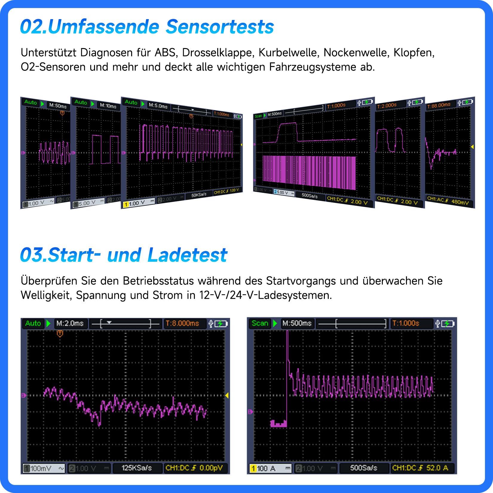 OWON HDS2102A Kfz Diagnose Oszilloskop mit hochauflösendem 3,5 Zoll Display, 100MHz Bandbreite, 2 Kanälen, 500 MSa/s, 3 in 1 Multimeter und Kfz Fehlerdiagnosegerät mit Typ C-Anschluss (Standard)