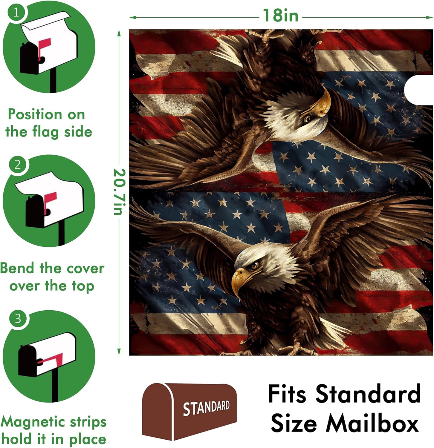 Mailbox Covers Magnetic Standard Size,18"x21" American Eagle with Flag Spring Summer Magnetic Mailbox Covers for Holiday Outside Yard Decor