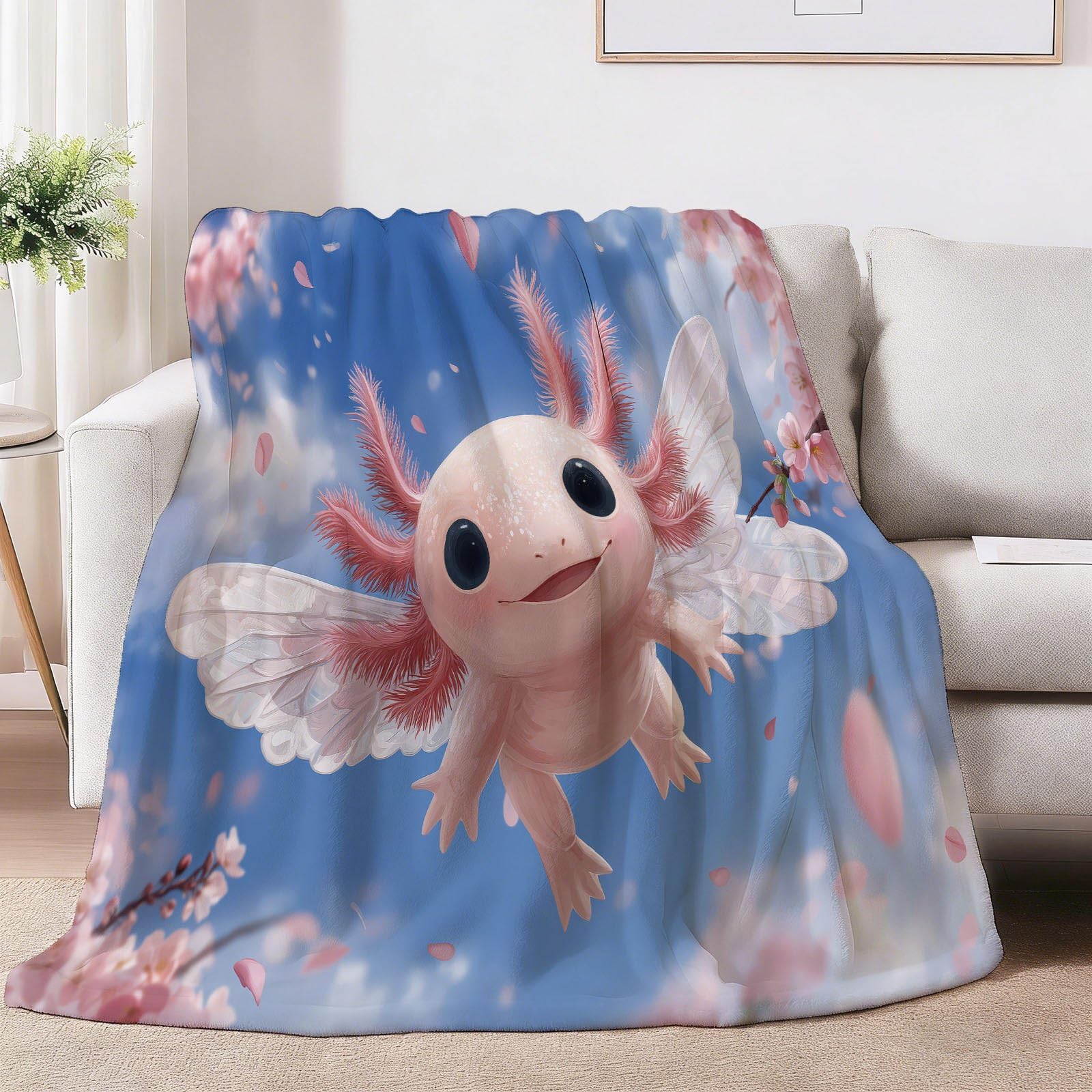 Fantasie Cartoon Kuscheldecke Kreaturen Flügel Blumen Decke Tagesdecke Wohndecke Rosa, Couchdecke Weich Warm Flauschig, Sofa Decke für Reisen Zelten Outdoor, 150 x 200 cm