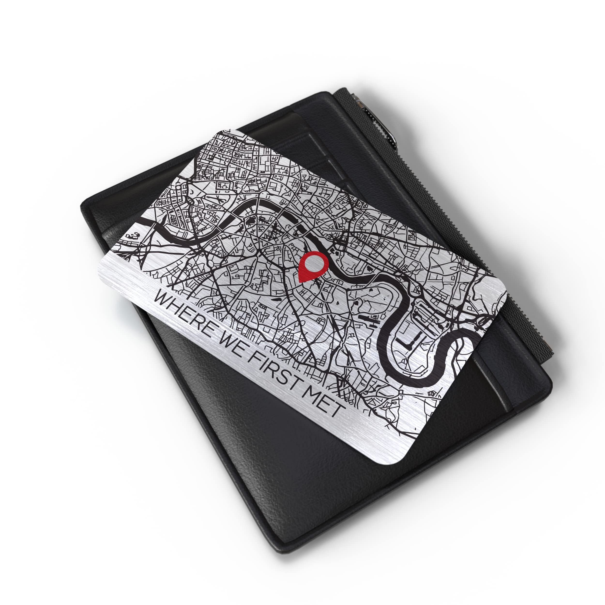 Personalised Aluminium Silver Wallet Photo Insert Card, Metal Photo & Message Waller Purse Card, Sentimental Photo Memory Card Keepsake (Map)