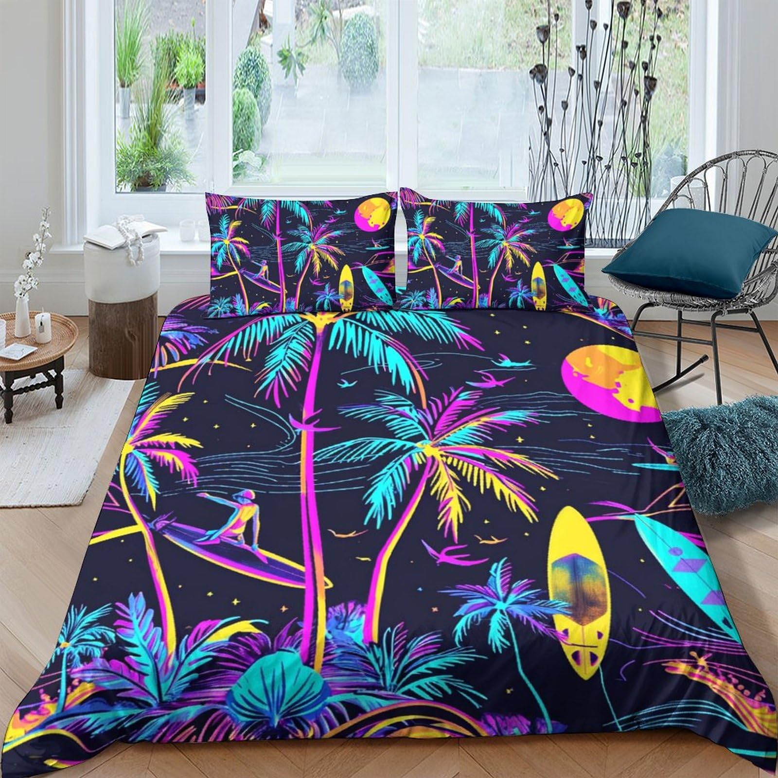 Vacanze estive Stampati in 3D Set Biancheria Da Letto Microfibra Di Copripiumini Con Federa Con Chiusura A Cerniera 3 Pezzi Per Bambini E Adulti Double（200x200cm）