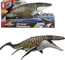 Mattel Jurassic World Rebirth Bite N Blast Mosasaurus Action Figure & Mini Dilophosaurus, Wide Jaw Dinosaur Toy, Movie-Accurate Posable, Digital Play