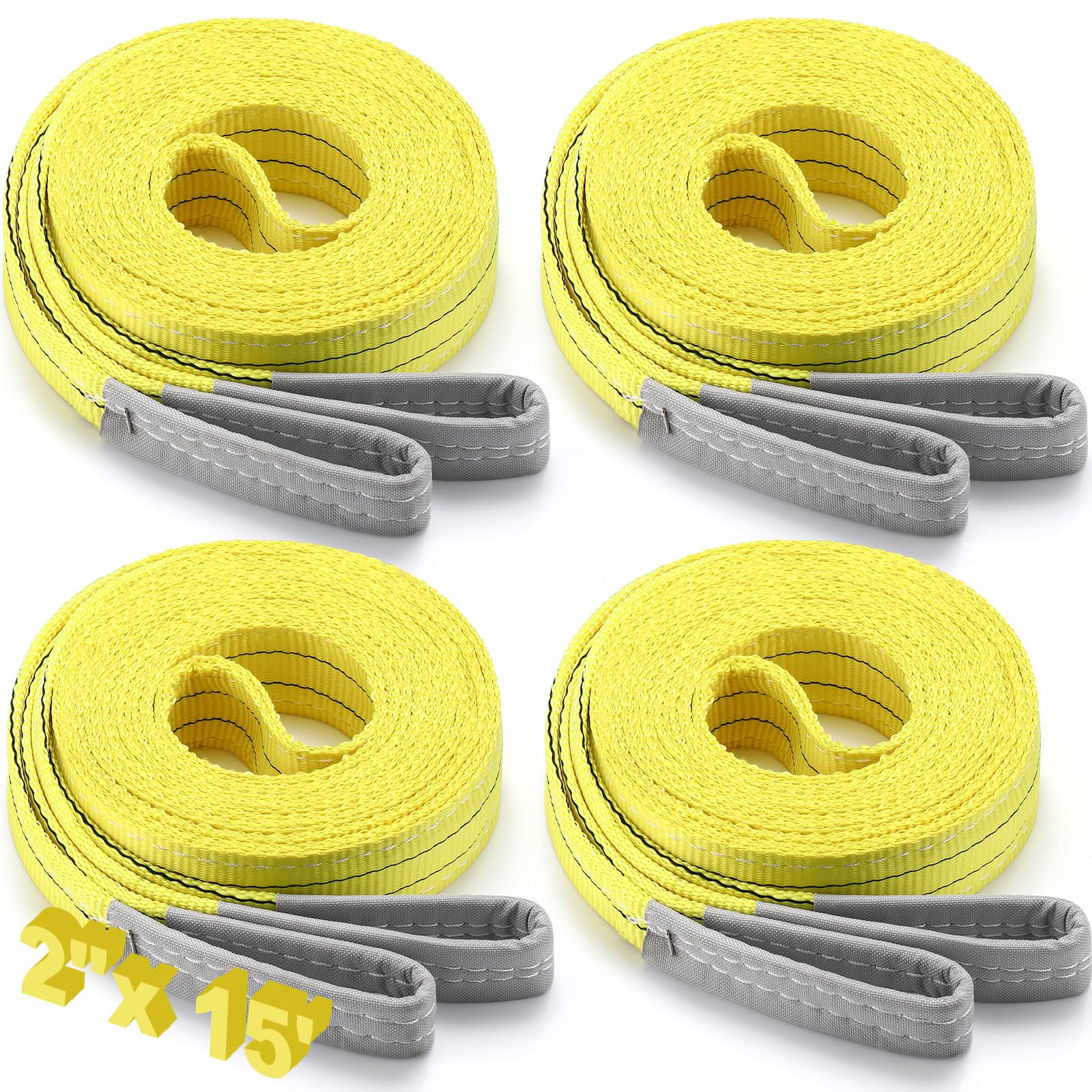 4 correas de elevación de 2 pulgadas x 15 pies, 9000 libras de capacidad, correas de elevación resistentes, correas de aparejo, correas de malla de poliéster, correa de nailon para elevación
