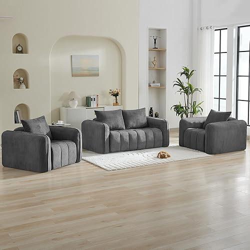 Corduroy Boneless Living Room Sets, Modern Upholstered Loveseat with 2