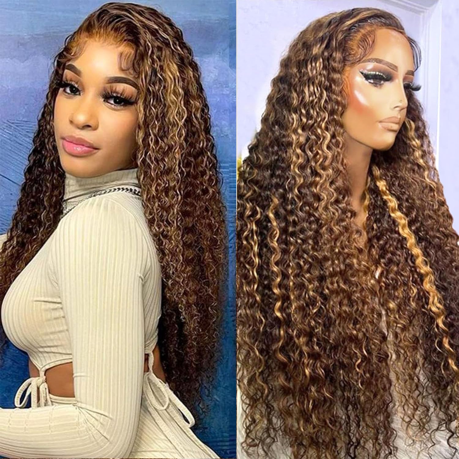 ?NANCY HONEY BLONDE WATERWAVE LACEFRONT WIG*NWT 27 Honey Blonde Full Frontal Water Wave Wig 5x5 13x4  main image 2