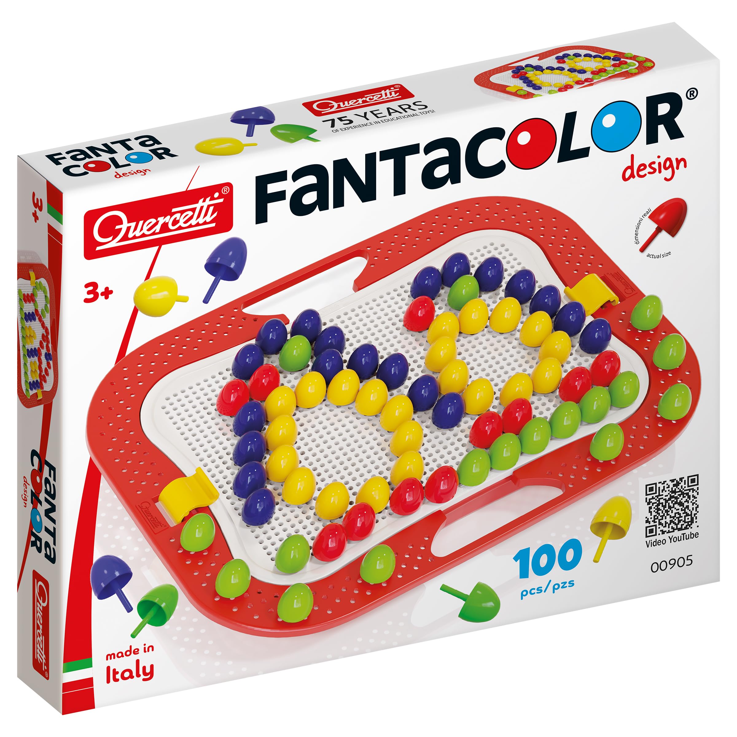 Quercetti FantaColor Design, Gioco Bambini 4 Anni, Mosaico Bambini con Chiodini Colorati da 20mm, Giochi Educativi 4 Anni, Giochi creativi, Attività Montessori, Made in Italy