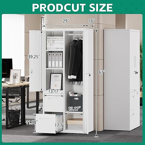Miniatura 2 de Letaya Armarios de almacenamiento de metal con cajones, casillero para personal con puerta de bloqueo y estantes, almacenamiento de ropa,