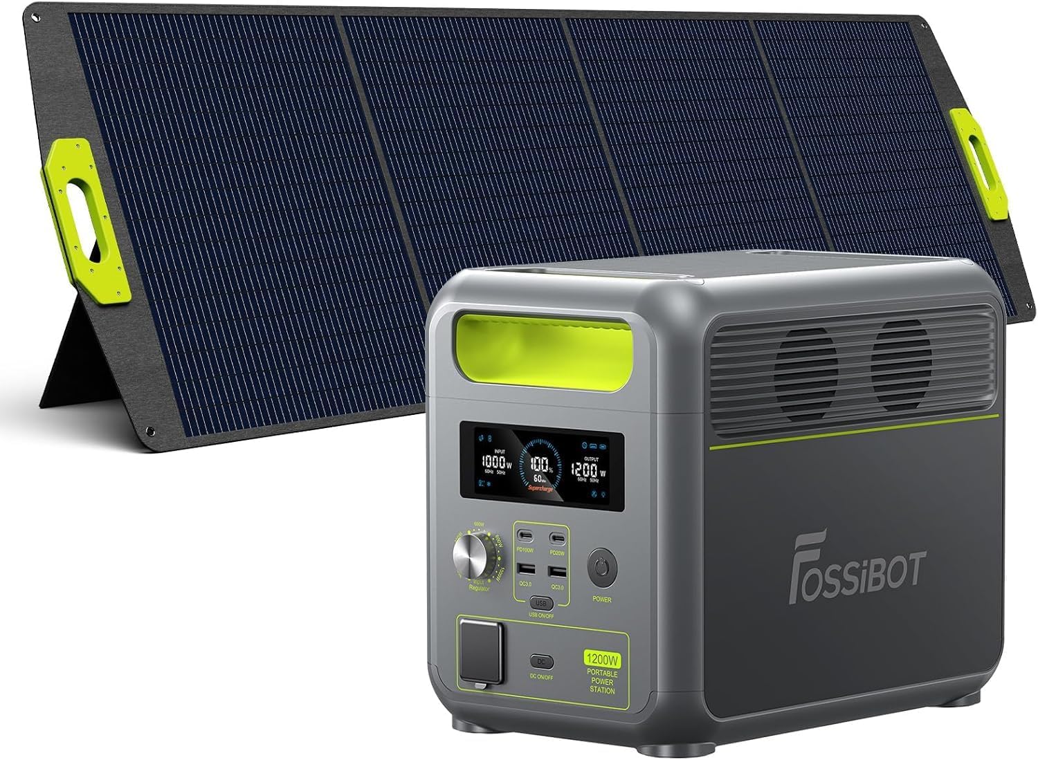 FOSSiBOT F1200 Portable Power Station with Solar Panel 200W, 1024Wh LiFePO4 Battery,2 1200W AC Outputs (2400W Peak),49min Fast Charging,Solar Generator for Outdoor Camping/RV/Balcony