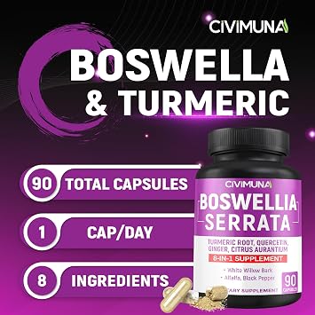 Boswellia Capsules with Boswellia, Turmeric, Quercetin and More - 90 Capsules for 3 Months Supply
