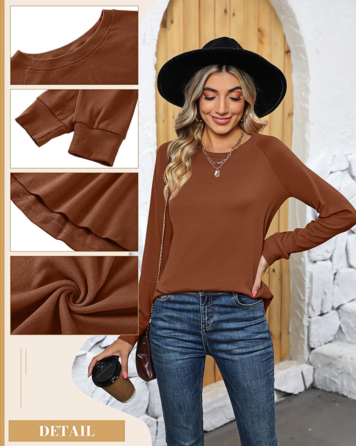 Ficerd 2 Pcs Women's Crewneck Sweatshirt Loose Fitting Long Sleeve Shirts Casual Fall Winter Pullover Tops - Image 4