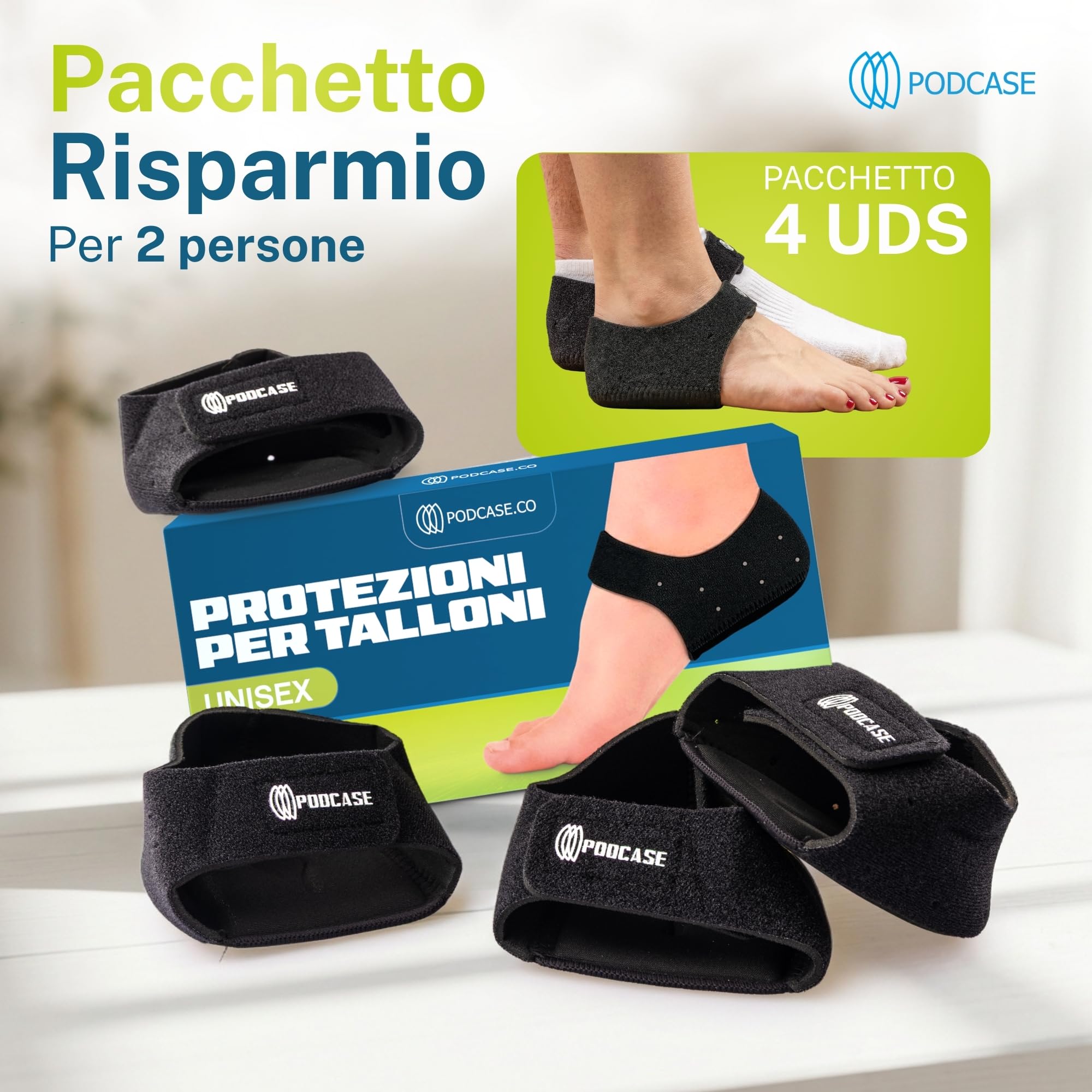 Confezione da 4 Talloniera in Silicone con Tessuto Traspirante e Chiusura per Tallonite e Spina Calcaneare - Plantare per Tallonite Uomo e Donna - Unisex (L (41-47))