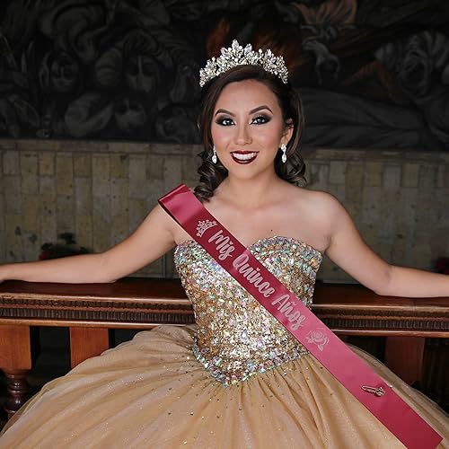 Miniatura 4 de Regalos de 15 cumpleaños para niñas, Mis Quince Anos, banda de fiesta de quinceañera, banda rosa con diamantes de imitación ajustables, suministros