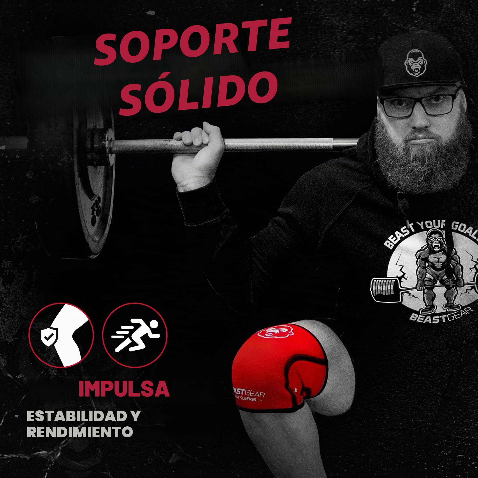 Beast Gear Rodilleras Deportivas - Estabilizador de Rodilla con función Protectora y de compresión - Rodillera Crossfit para Deportes como fútbol, Running y Powerlifting