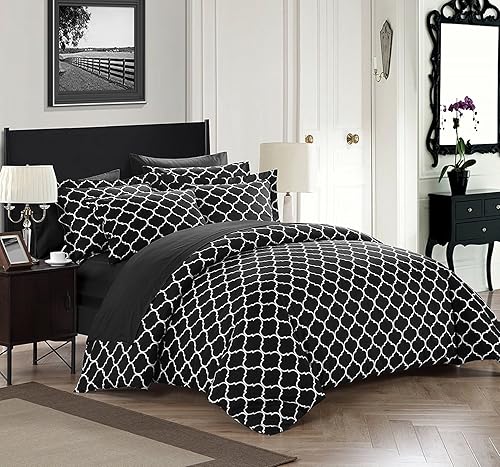 Miniatura 3 de Chic Home Juego de funda de edredón Brooklyn de 3 piezas, tamaño King, color negro