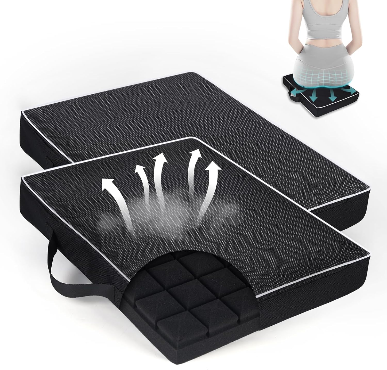 Stadium Seat Cushions for Bleachers - Upgraded 63-Cell Comfort Grid Portable Bleacher Seat Cushions 2.55" Water-Resistant Support Bleacher Cushion Pad Outdoor Sports Events - 2 Pack