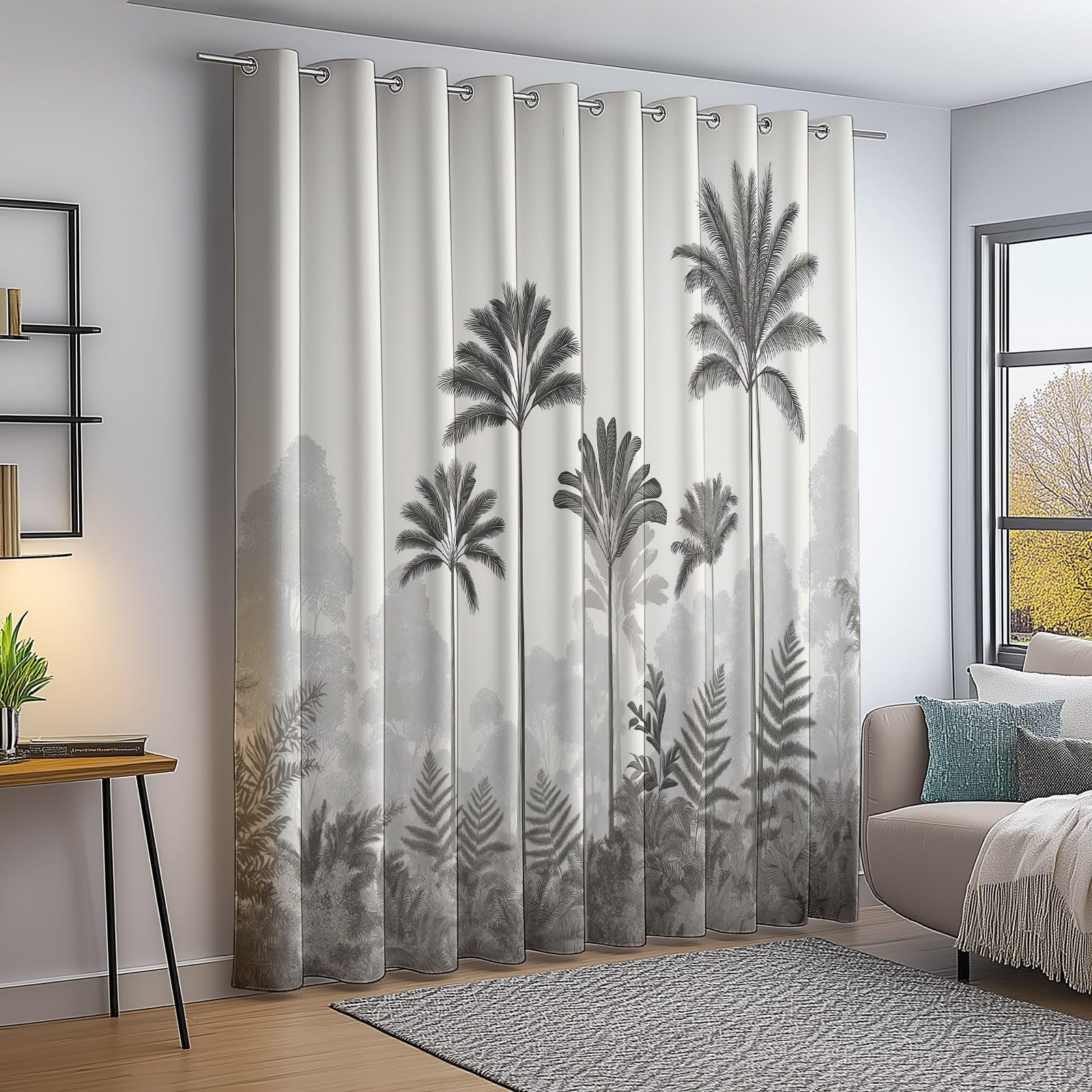 Blickdicht Vorhänge für Wohnzimmer Tropisch Regenwald Dschungel Verdunklungsvorhang Grau Abdunkelnd Vorhang Gardinen für Schlafzimmer Kinderzimmer H 230 x B 117 cm (2er Pack)