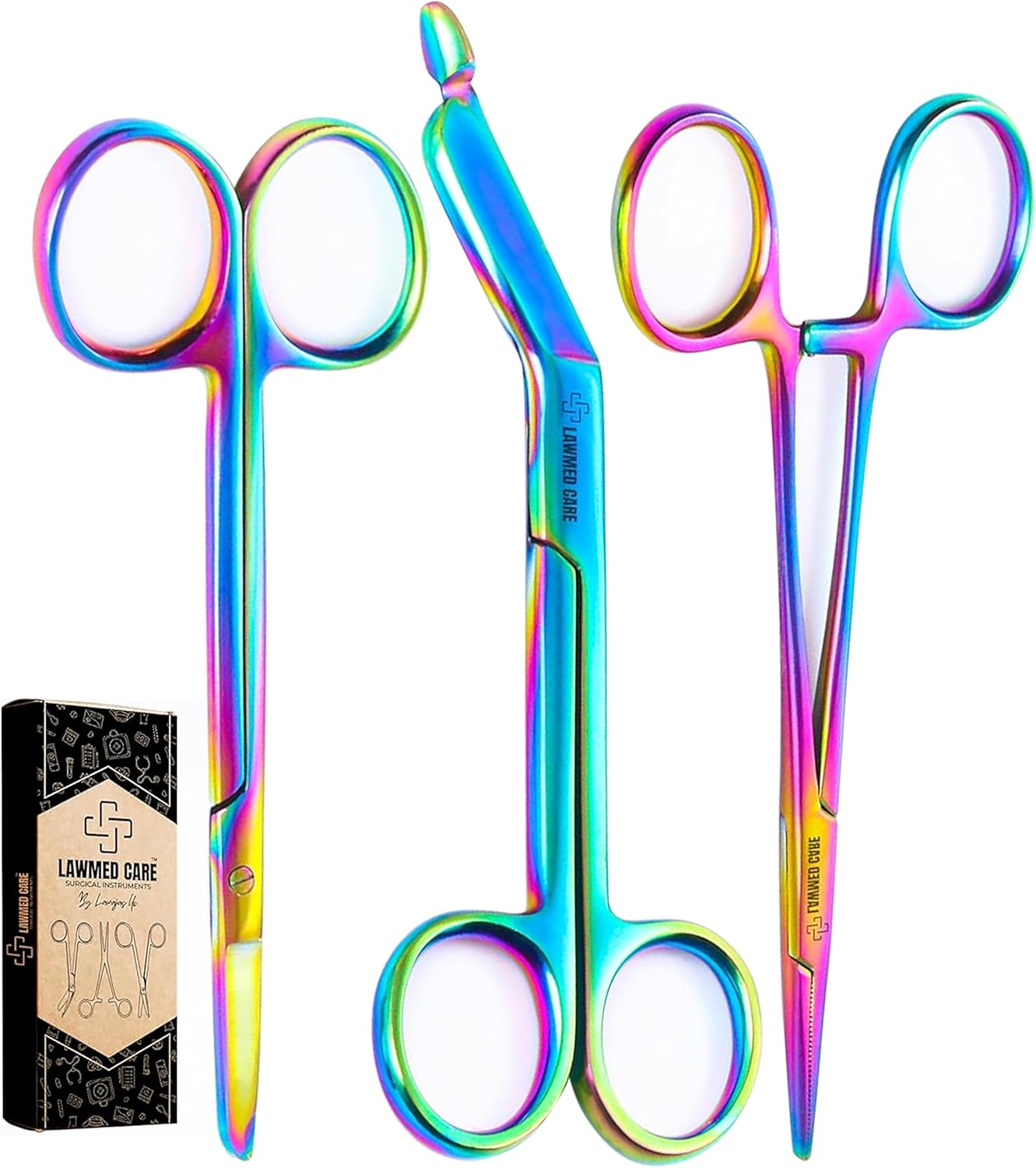 Suture Stitch Scissors with Sharp Blades - Profesional Medical Scissor for Precise Procedures - Handheld Scissors Rainbow Color (Pack 3 Multi)