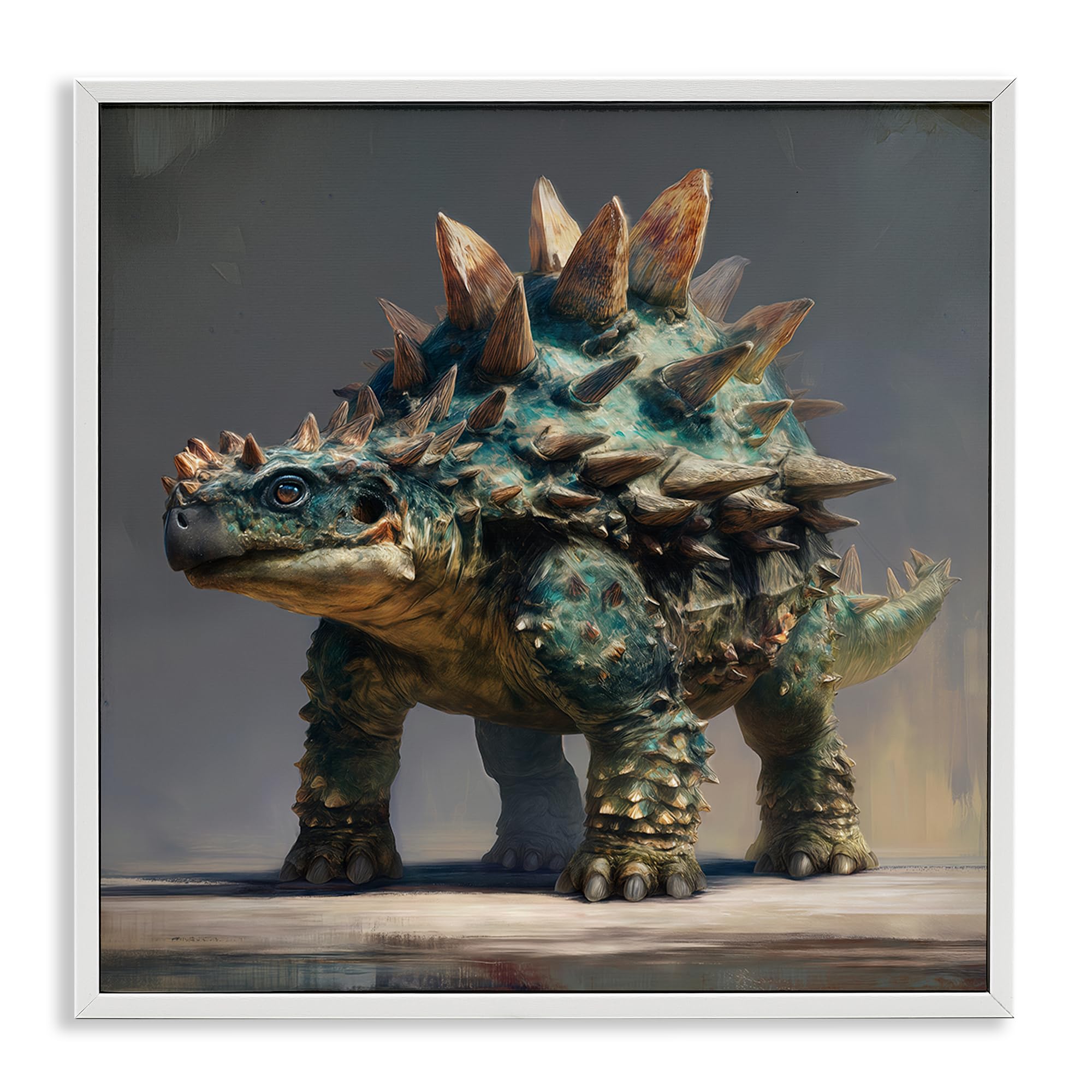 Stupell Industries 'Prehistoric Ankylosaurus Portrait', Framed Giclee Art, White, 17 x 17 Inches, Easy to Hang and Sturdy, Made in USA, by Wumples