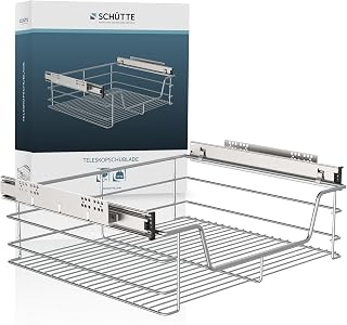 Schütte Teleskopschublade 4328 | Ausziehbare Schublade zum Nachrüsten für 60er Schränke aus Metall | Schrankauszug für den Küchenschrank | Hängekorb für die Küche | Korbauszug | Vollauszug, Chrom