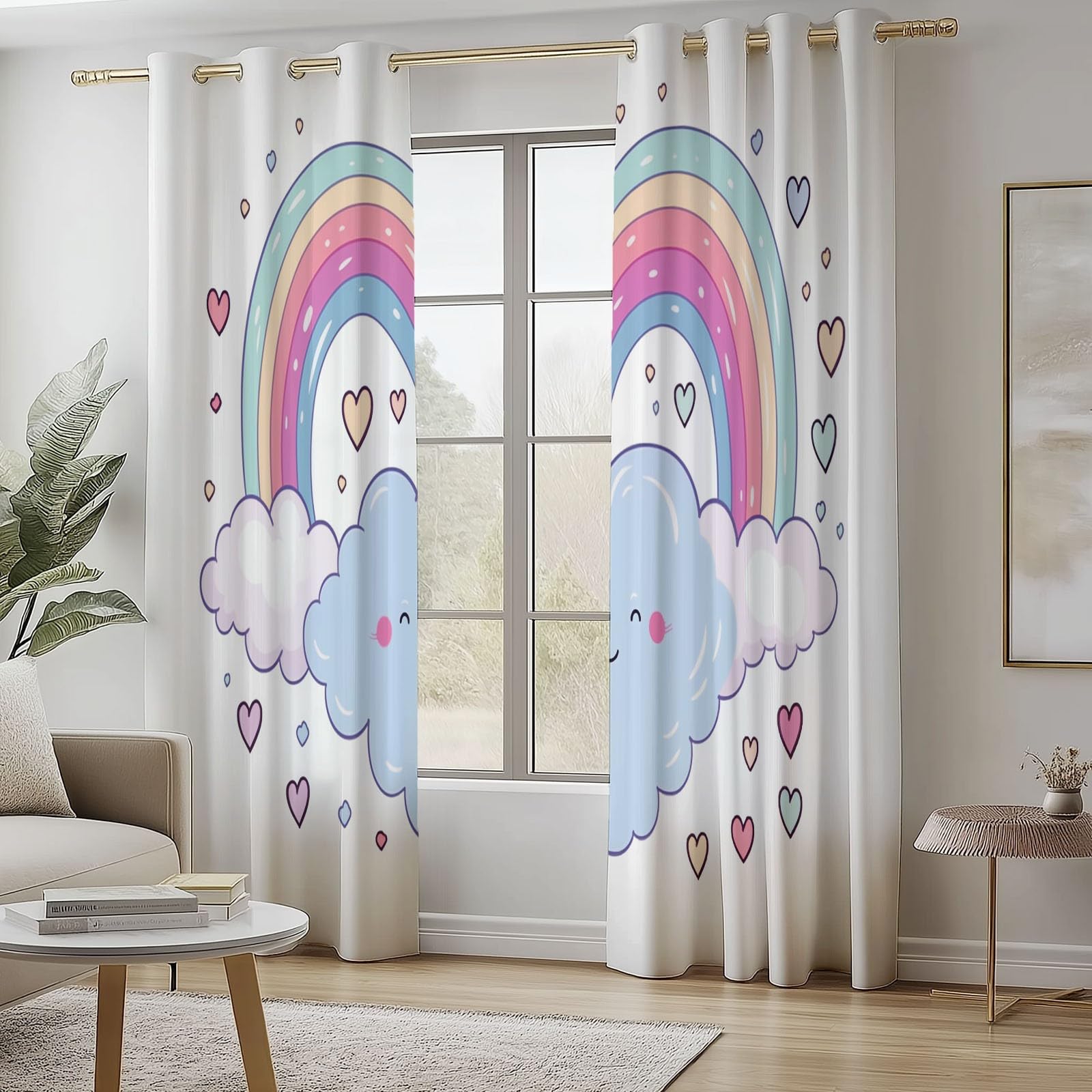 Design Keah Coeurs Nuages, Rideaux à Oeillets 70L X 240H cm (2 Panneaux), Isolant Thermique Opaque pour Porte-Fenêtre, Blanc