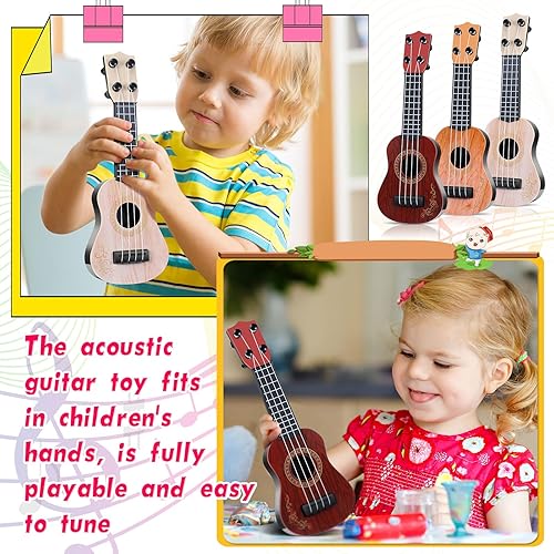 Miniatura 5 de Lenwen 6 piezas de guitarra de bebé de 10 pulgadas para niños pequeños, ukelele, juguete de guitarra de tamaño mini, guitarra de ukelele clásica,