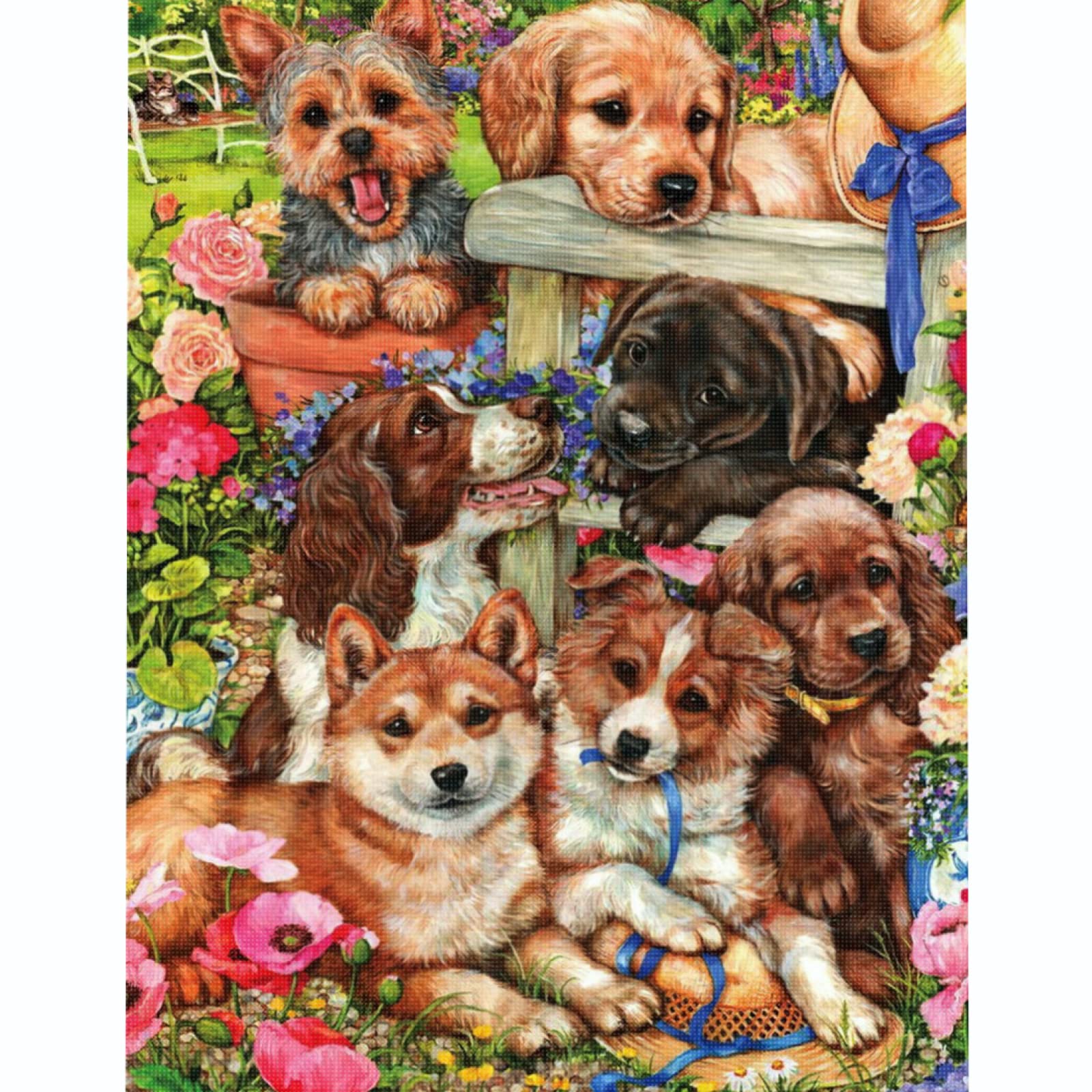 Pet Dog Cross Stitch Kits for Adults Advanced Embroidery Kit Pre-Printed Stamped Cross Stitch Kit Beginners Kids UK Animals Spring 11CT