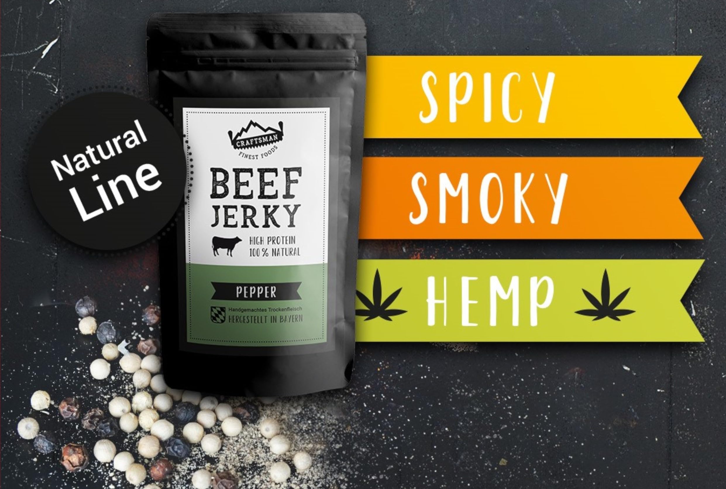 Craftsman Beef Jerky Superpack | Set 8x 50 g (400 g) Trockenfleisch Mix Set | Weiderind, Rindfleisch aus Bayern, Alle Sorten, Manufakturverfahren, Probierpack