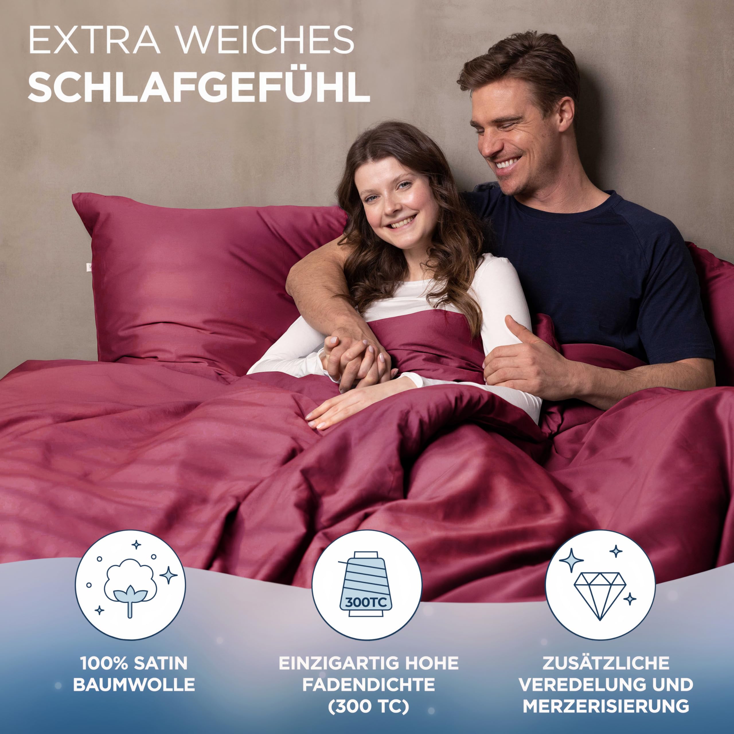 Samthus Ropa de cama 220x240 Algodón Satén - Oeko-Tex Made In Green - Sueño celestialmente suave - Juego de ropa de cama con 1x funda nórdica 220x240 + 2x fundas de almohada 80x80 - Funda de edredón