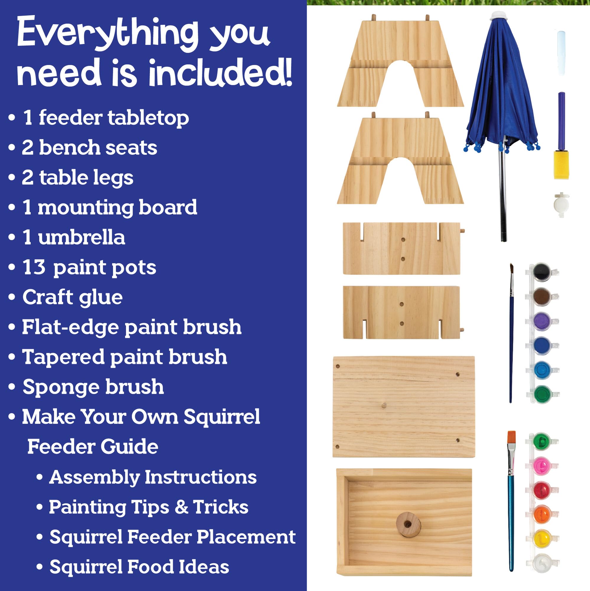 MindWare Kit de bricolage pour enfants avec mangeoire à écureuils pour enfants – Comprend des pièces en bois, de la peinture, des pinceaux, des instructions (français non garanti) et plus encore