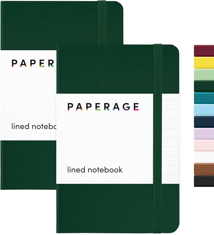 Lined Pocket Journal Notebook, 2 Pack, (Dark Green), 160 Pages, Small Notebook, 3.6 inches x 5.6 inches - 100 GSM Thick Paper, Hardcover