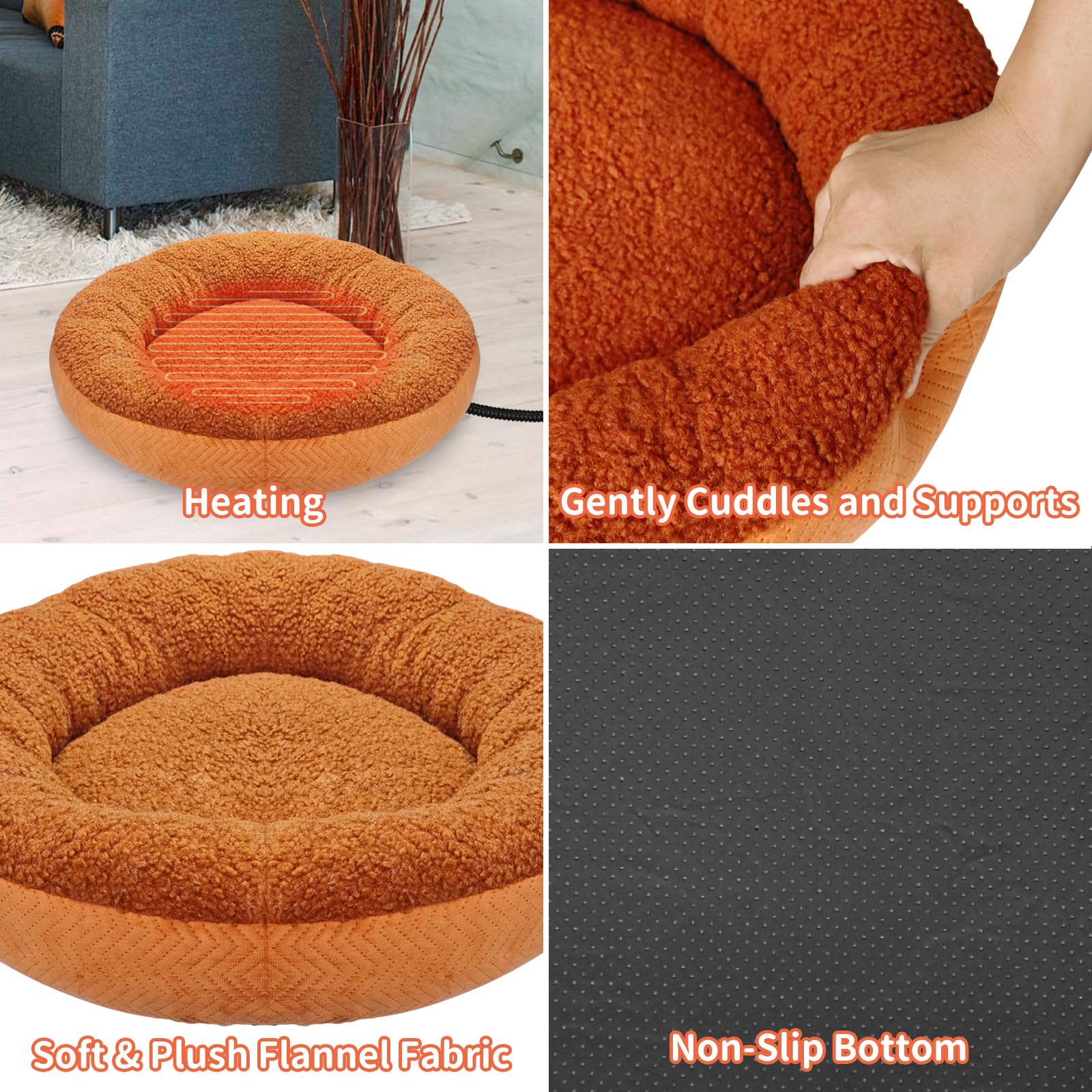 Lits chauffants pour chats d'intérieur - Super doux - Lavable en machine - 48,3 cm - Rond