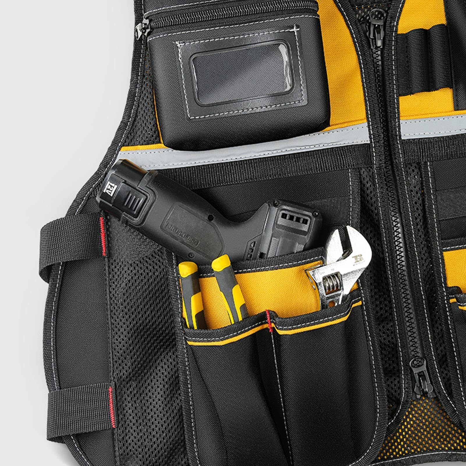 Chaleco de herramientas – Chaleco utilitario de trabajo de construcción | chaqueta ligera y ajustable para almacenamiento de herramientas con bolsillo, equipo de apoyo de seguridad para constructores