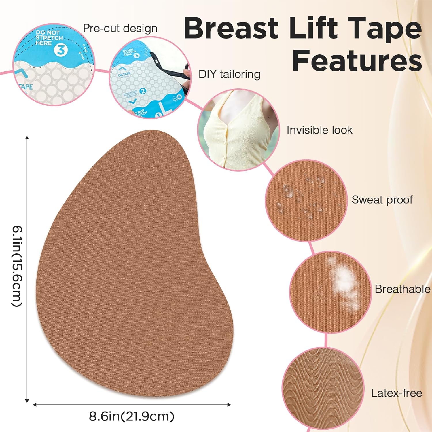 OK TAPE Breast Lift Tape, Nylon Boob Tape, Pre-Cut Design For Free Cutting, A-E Cup - Image 3