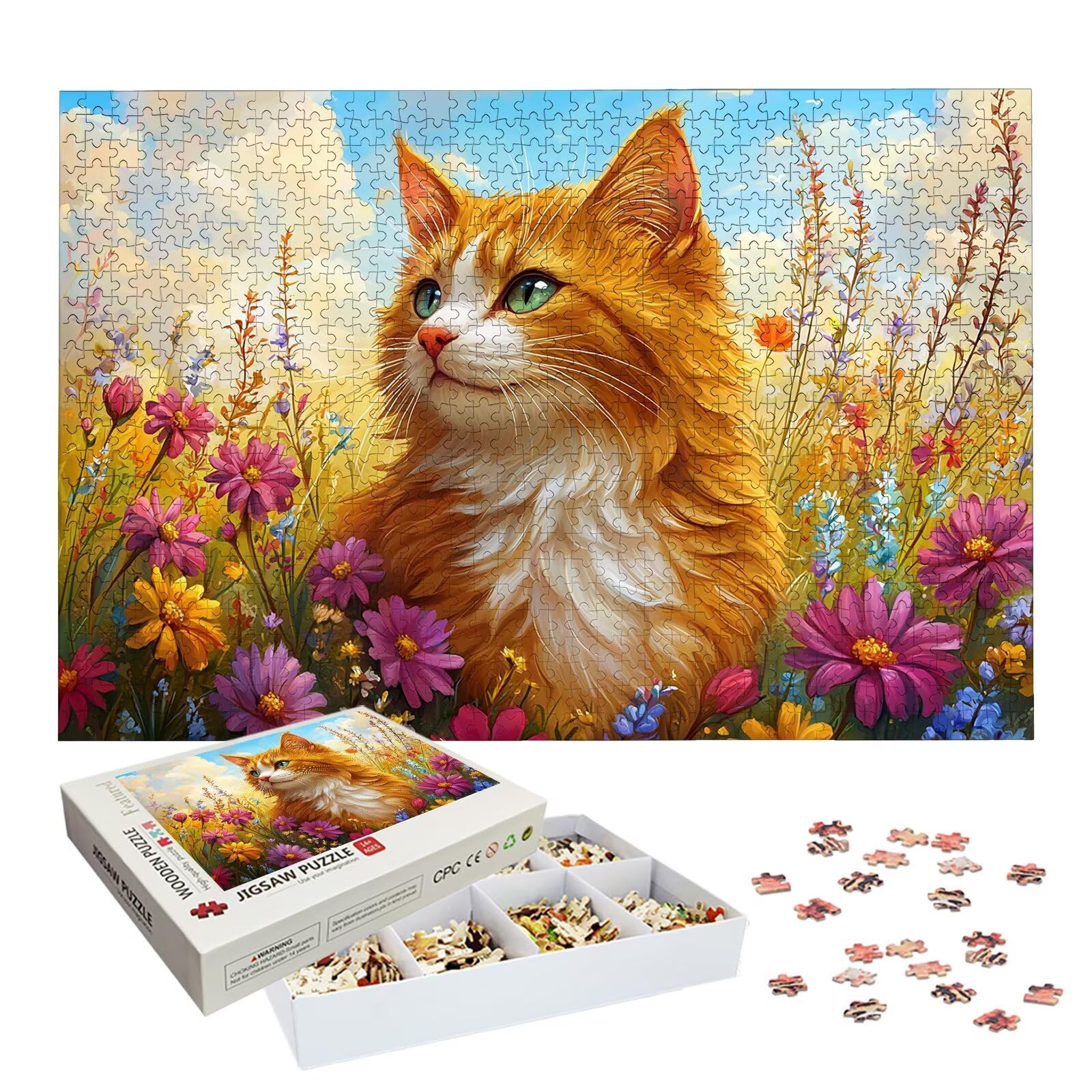 Puzzle 1000 Pezzi Fiore, Puzzle Gatto 1000 Pezzi Arte per Adulti e Bambini, Misura: 75x50 cm, Puzzles Legno per Adulti con Squisita Scatola di Imballaggio, Idea Regalo Donna, Regalo Uomo, -9017