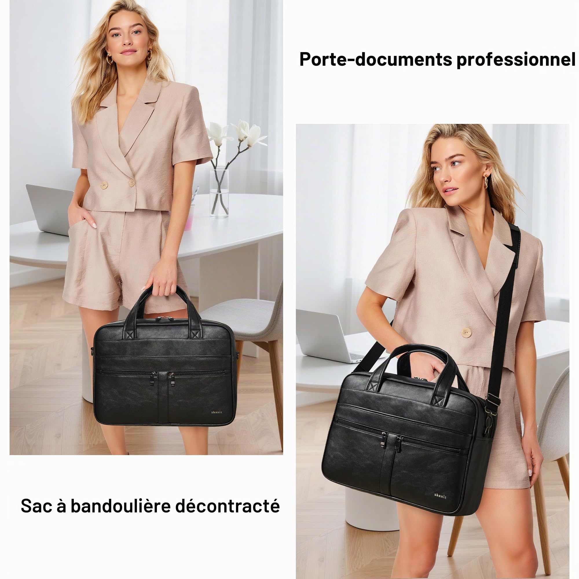 Shrrie Sac à messager en cuir pour homme et femme, sac pour ordinateur portable de 16 pouces, mallette rétro en cuir résistant à l'eau pour homme d'affaires travail