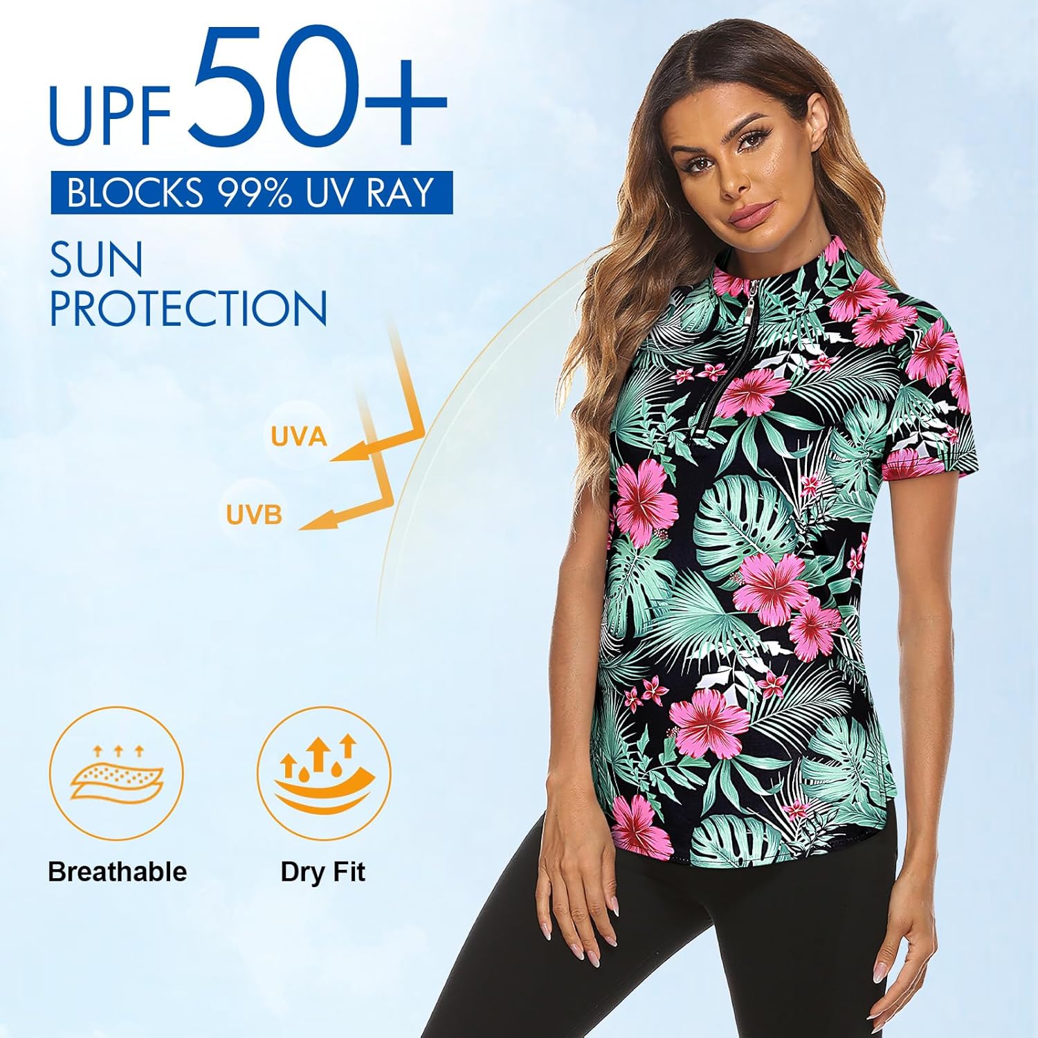 Koscacy Women's Long Sleeve Golf Tennis Polo Shirts UPF50+ Half Zip Dry Fit Workout Tops Athletic Shirt