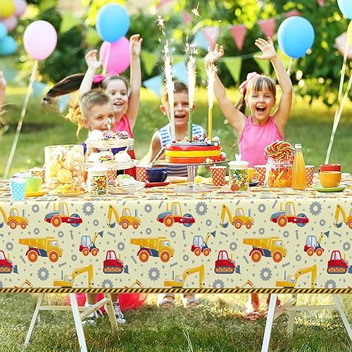 Miniatura 6 de Domgoge Mantel de plástico de construcción para fiestas, mantel desechable de camión volquete, mantel impermeable de tractor, 54 x 108 pulgadas,