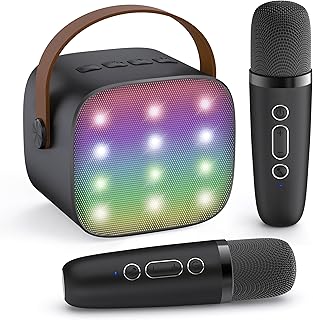 YLL Mini Karaoke Machine with 2 Wireless Microphones for Kids Adults, Portable Bluetooth Speaker Easter Gift for 3, 4, 5, 6, 7, 8, 10, 11, 12, 13, 14+ Years Old Teens Birthday for Boys Home(Black)