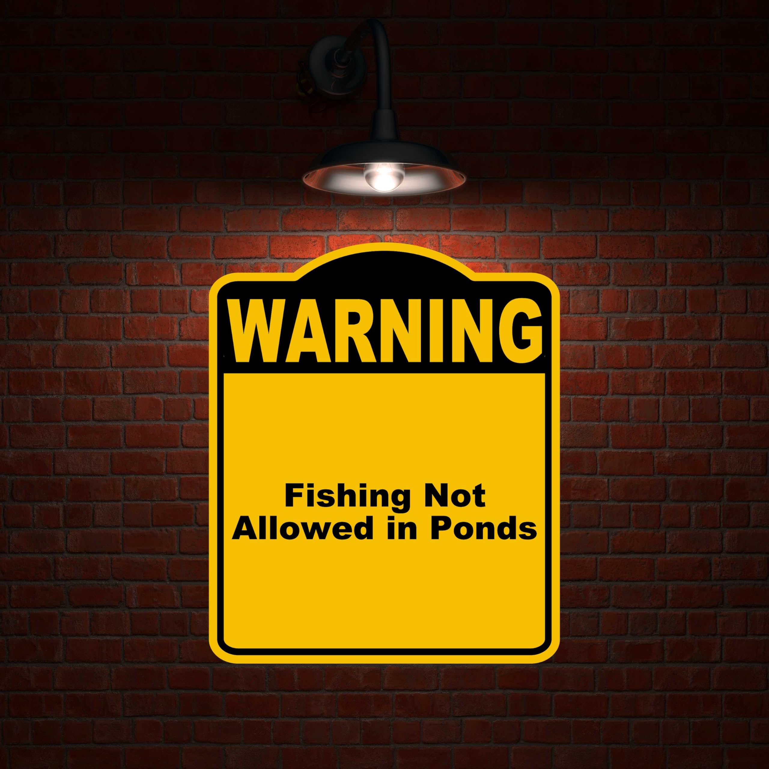 Fishing Not Allowed in Ponds Warning Yellow Black Aluminum Composite Sign 8.5 x 10 inches