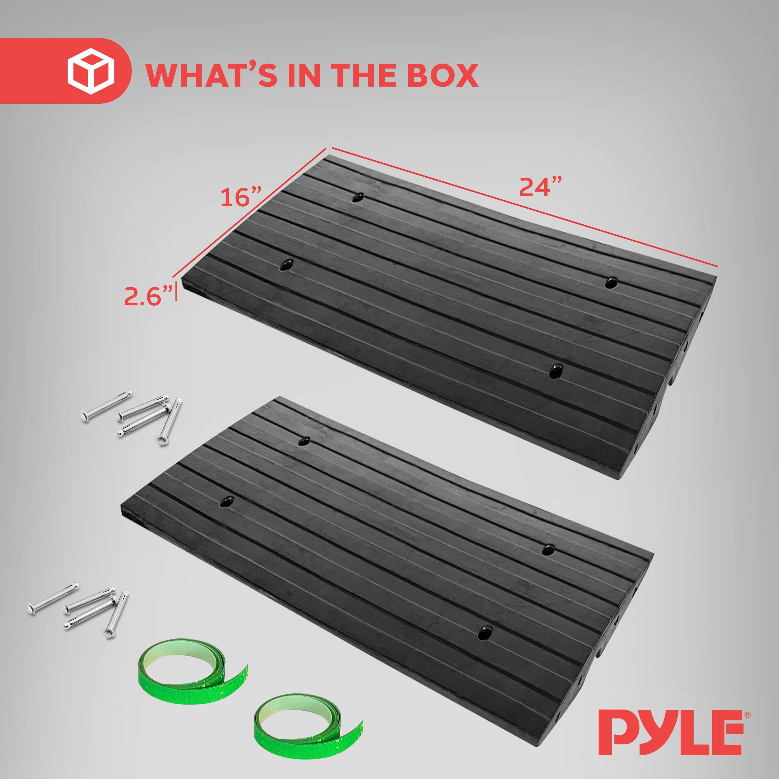Pyle Pack de 2 Rampes en Caoutchouc pour Bordure – Antidérapantes et Robustes, Idéales pour Entrées de Garage et Trottoirs