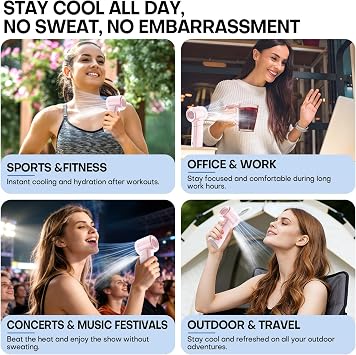 Portable Handheld Misting Fan, 22000RPM High Speed, 50ml Upgraded Water Tank, 100 Speeds Adjustable, LED Display, Rechargeable Mist Cooling Fan for Travel Makeup, Gifts for Women Men (pink)